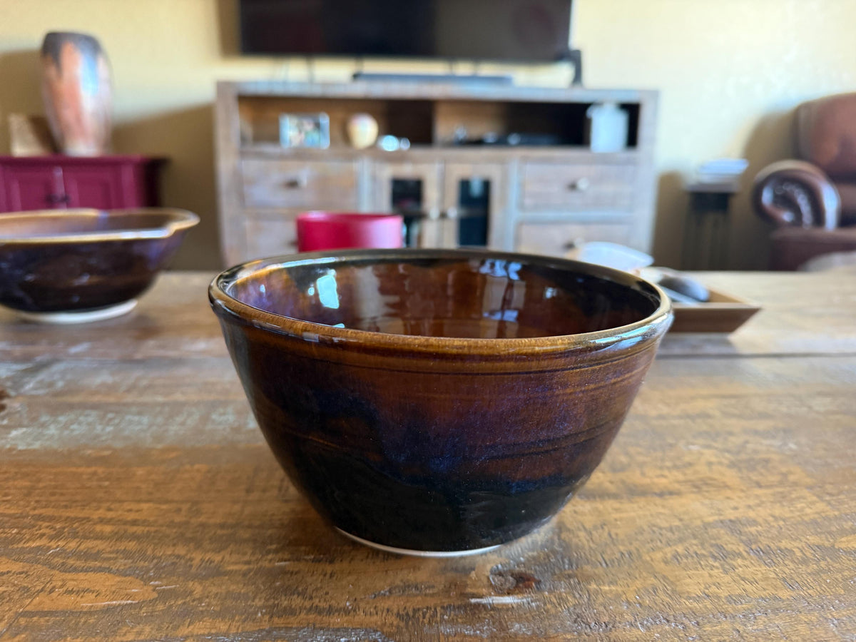 Handmade Pottery Southwest Bowl, Ceramic Large Fruit bowl.  salad bowl. Size is 9 inches wide 4 inches tall. Made in Colorado