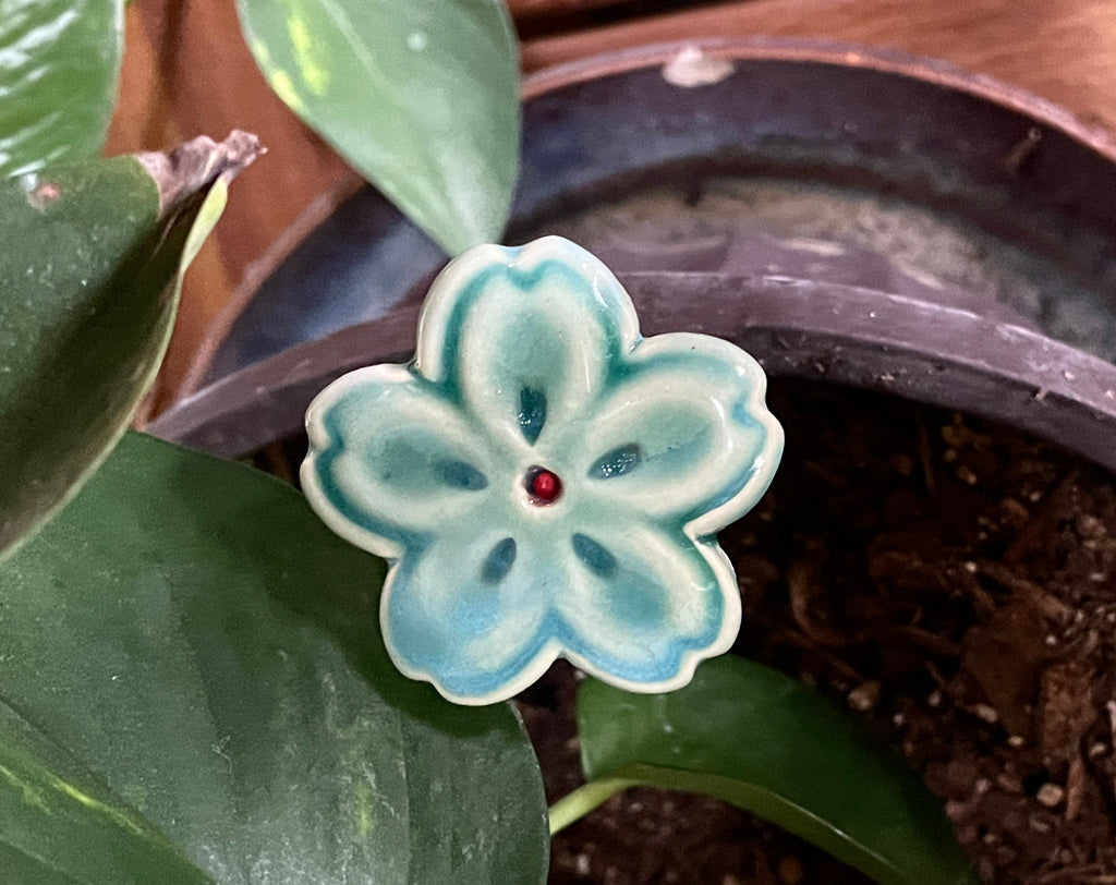 Handmade Ceramic Flower Plant Stick: Garden Accent Decor. Everlasting Valentine flower.