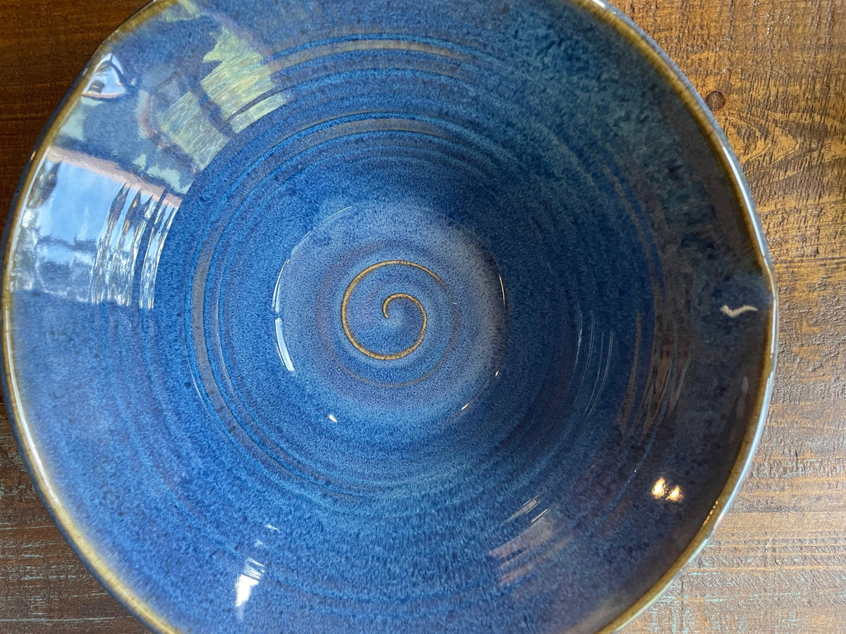 Handmade Blue Pottery Bowl: Large Ceramic Salad Bowl, 13-Inch. Table center piece.