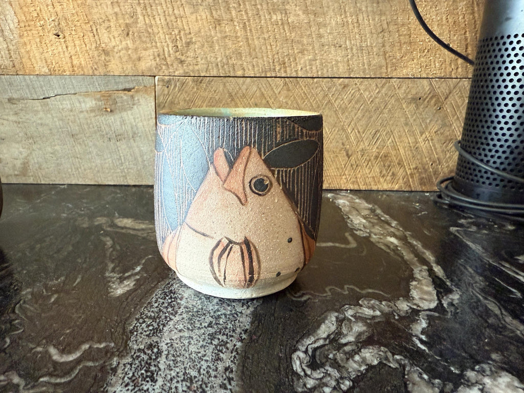 Pottery fish Espresso Mug,  Fish Tea Cup. 8 ounce Small Coffee Cup. Fish wine cup. fisherman gift.