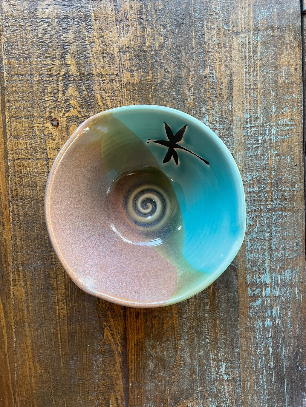 Handmade Pottery Bowl: Teal Dragonfly Ceramic Fruit Bowl