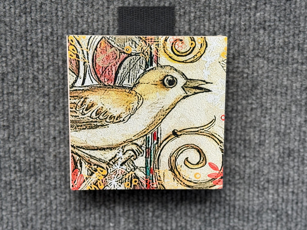 Ready to hang Bird Print. 4 inch x 4 inch bird print on 1/2 inch block ready to hang.