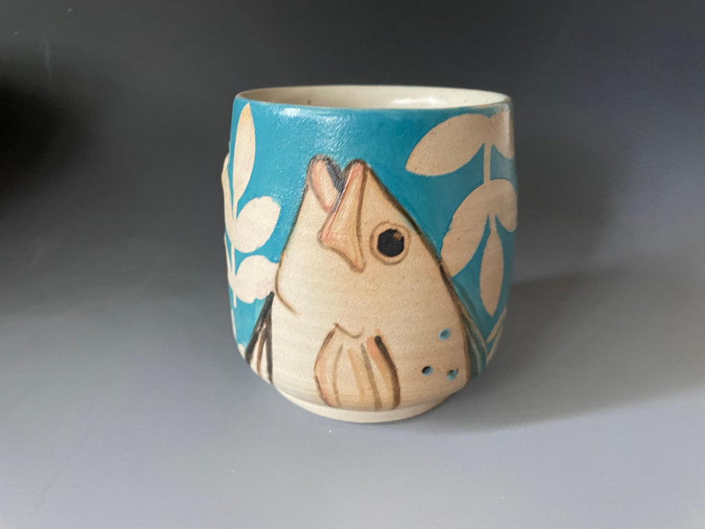 Pottery fish wine cup. Unique Pottery tea mug. Ocean lover expresso cup. TealYunomi.