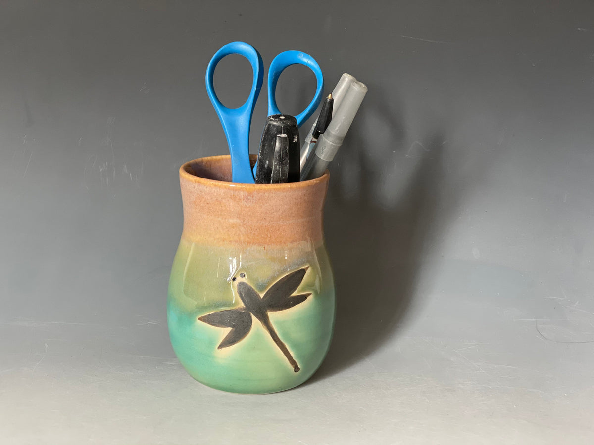 Handmade pottery Dragonfly Vase. Ceramic pen and pencil holder.Fast shipping small flowers vase.