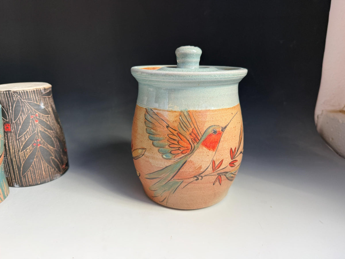 Humming bird Hand painted Ceramic, Canister. free shipping.  6x4