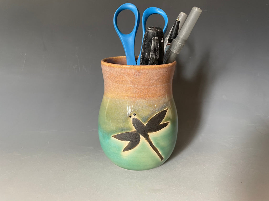 Handmade pottery Dragonfly Vase. Ceramic pen and pencil holder.Fast shipping small flowers vase.