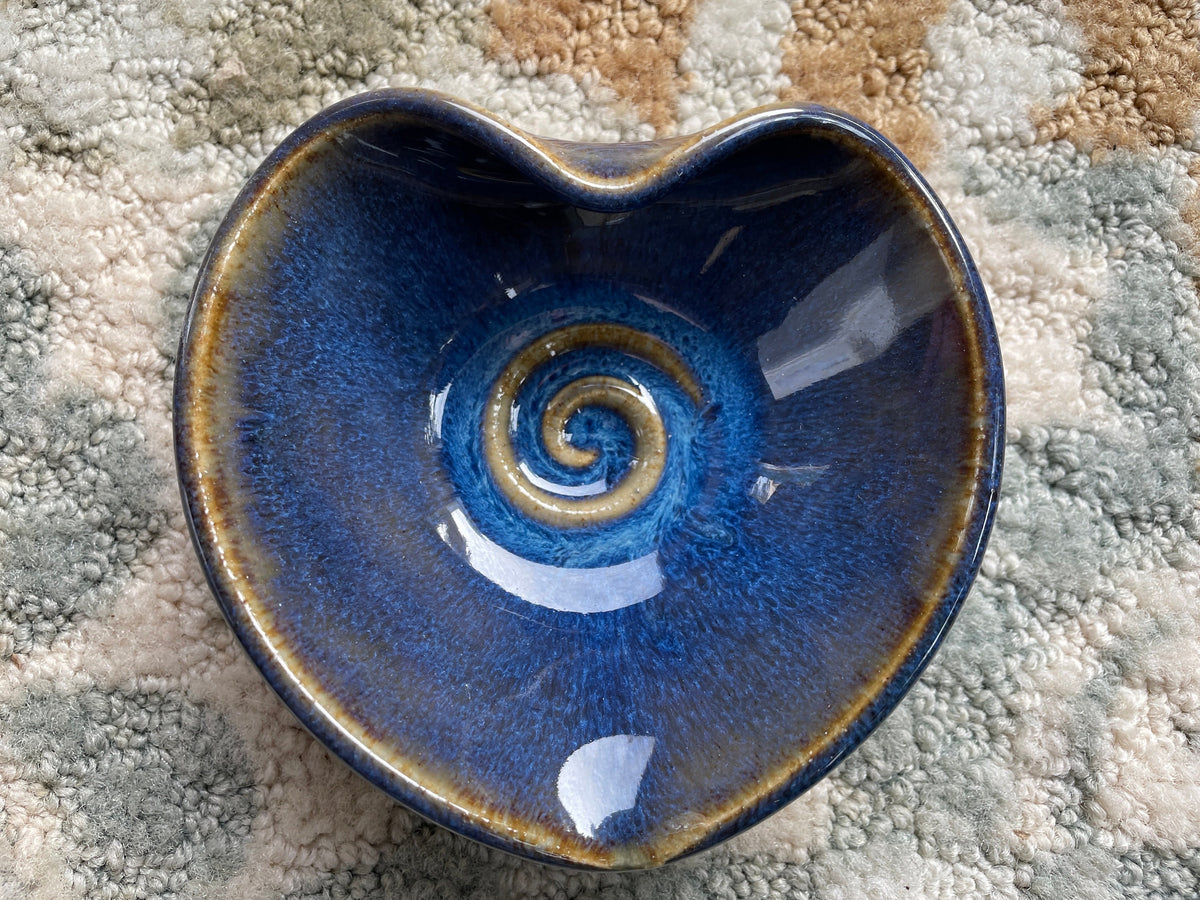 Handmade pottery blue dish. Blue ceramic heart dish, get well gift 4 inch heart. Gifts under 30.Valentine gift.