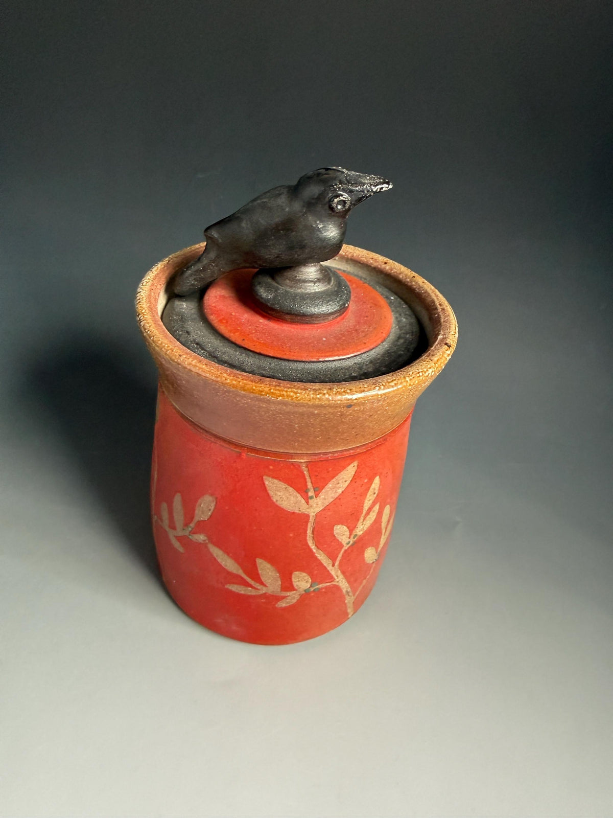 Pottery decorative Jar. Ceramic Art Deco bird storage container. Tea storage jar.