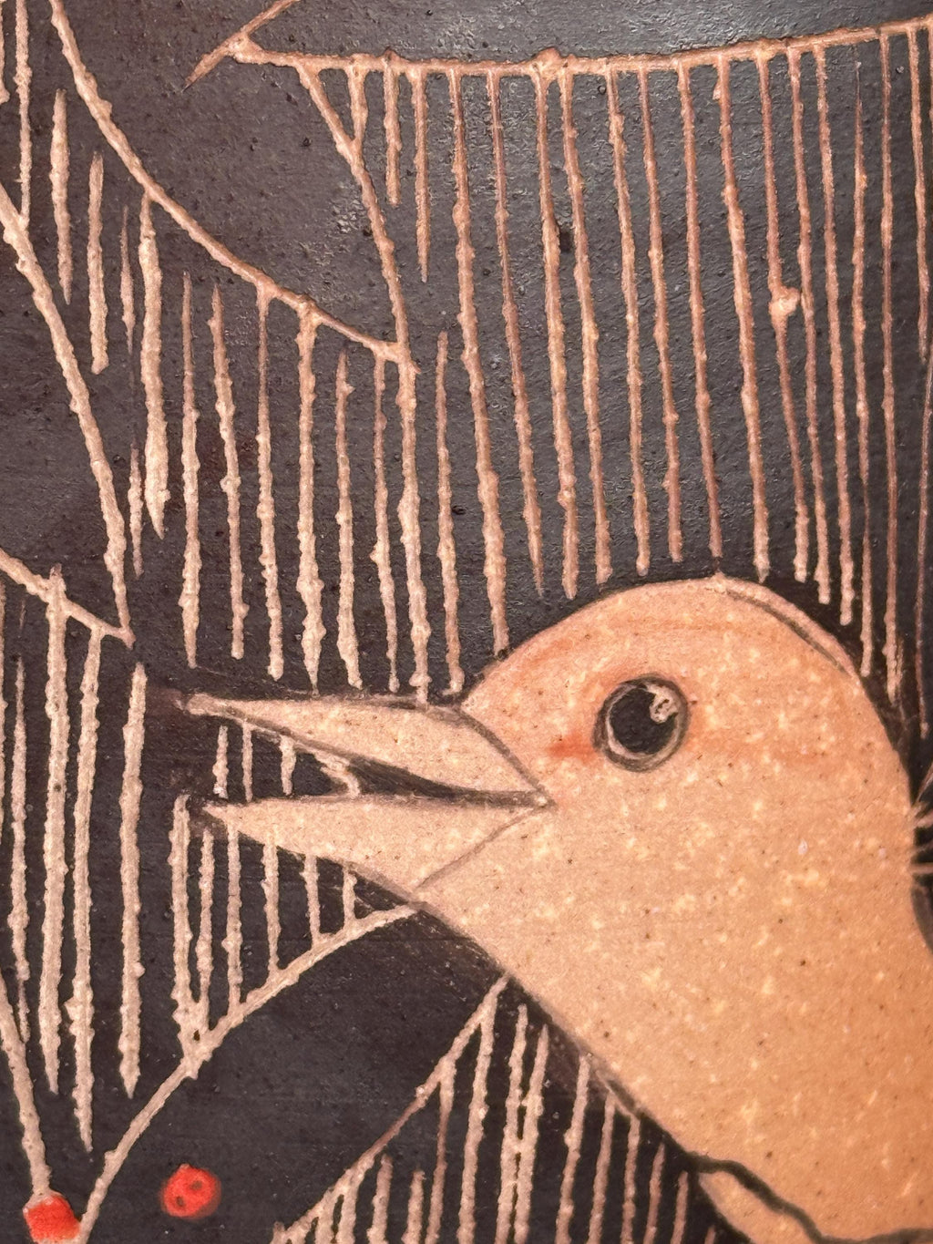 Handmade Sgraffito Bird Pottery Vase: Stoneware Spoon Jar, Hand painted Vase. Colorado Artist.