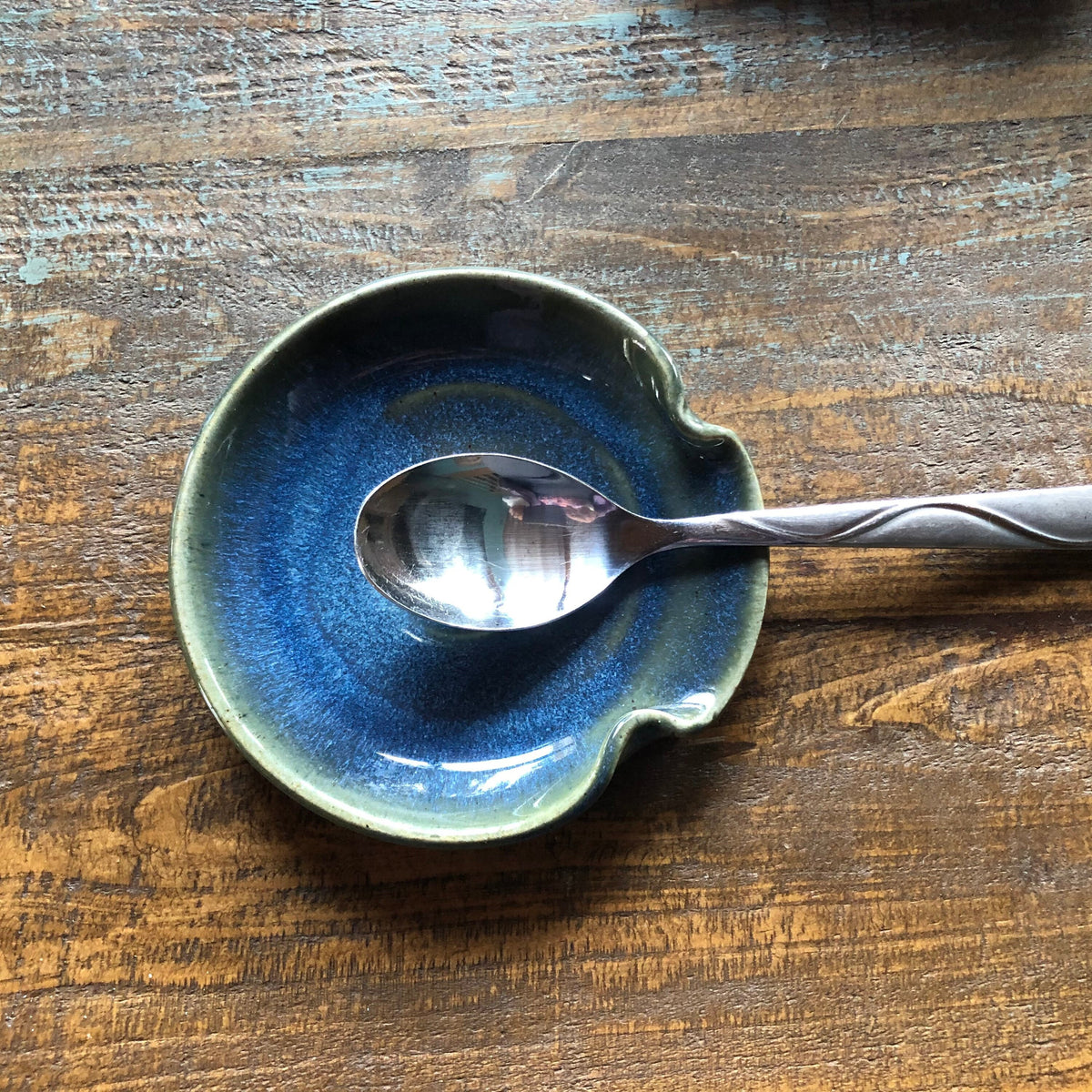 Ceramic spoon rest. Blue stove top pottery dish. Gifts under 30.dish for utensils. Kitchen decor.