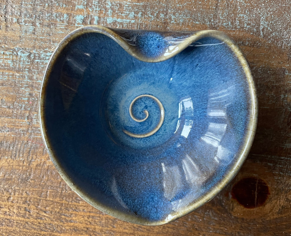 Handmade pottery blue dish. Blue ceramic heart dish, get well gift 4 inch heart. Gifts under 30.Valentine gift.