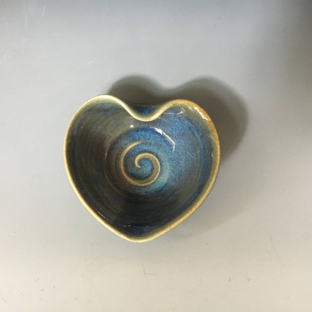 Handmade pottery blue dish. Blue ceramic heart dish, get well gift 4 inch heart. Gifts under 30.Valentine gift.