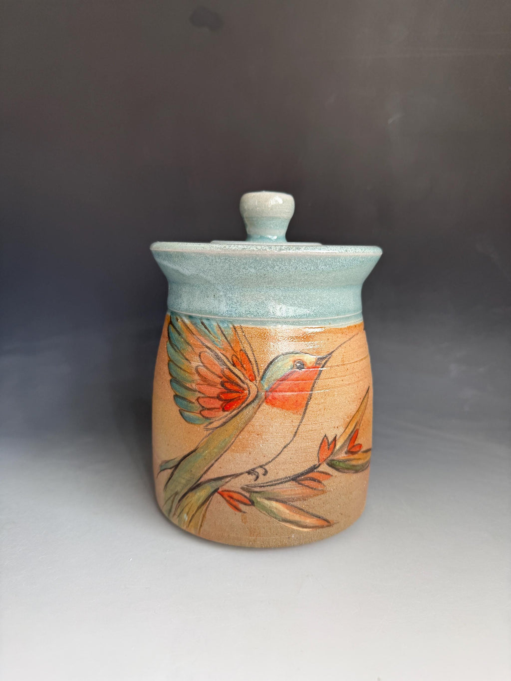Humming bird Hand painted Ceramic, Canister. free shipping.  6x4