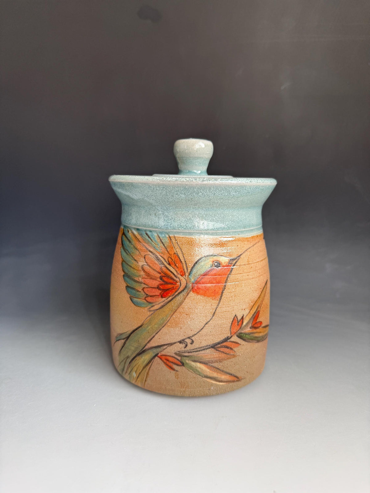 Humming bird Hand painted Ceramic, Canister. free shipping.  6x4