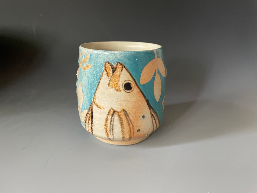 Pottery fish wine cup. Unique Pottery tea mug. Ocean lover expresso cup. TealYunomi.
