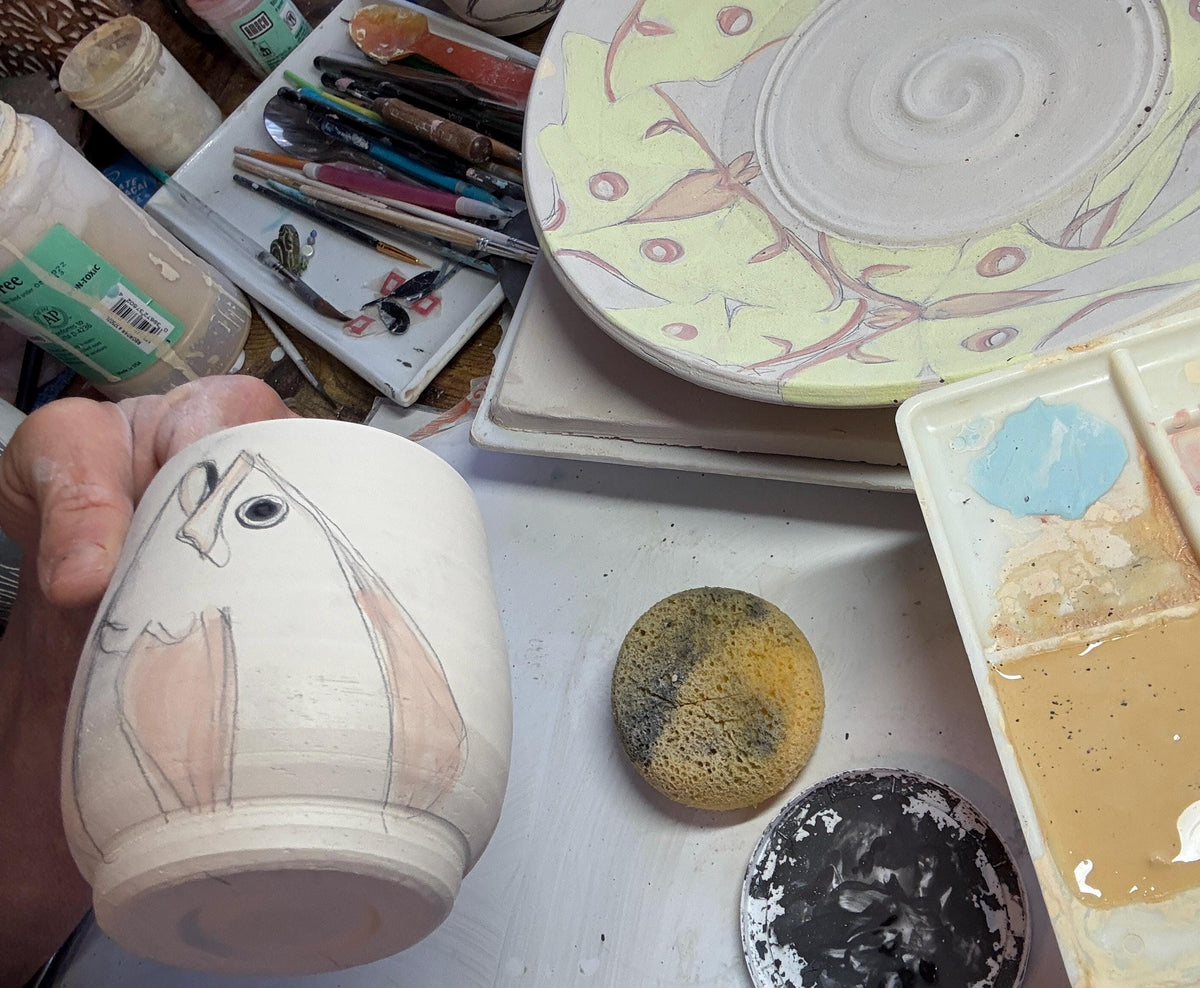 Pottery tea bowl with Fish Drawing. Fish wine cup. Unique Ceramic Tea Cup.