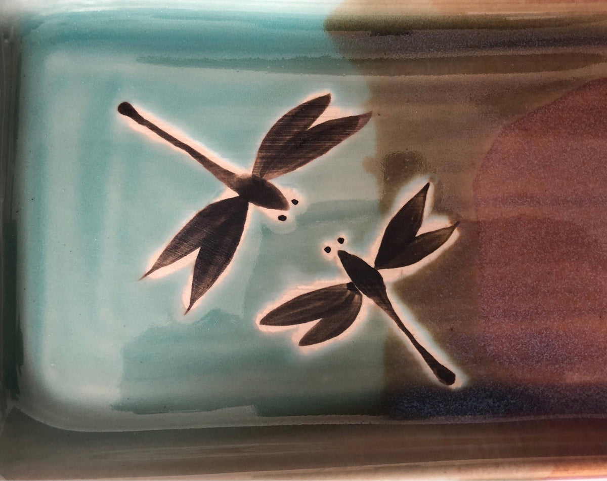 Dragonfly Pottery Charcuterie Tray: Teal Opal Glaze, Stoneware Serving Dish