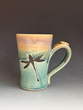 Dragonfly coffee cup, handmade pottery mug.Free fast shipping Mother's Day Gift.