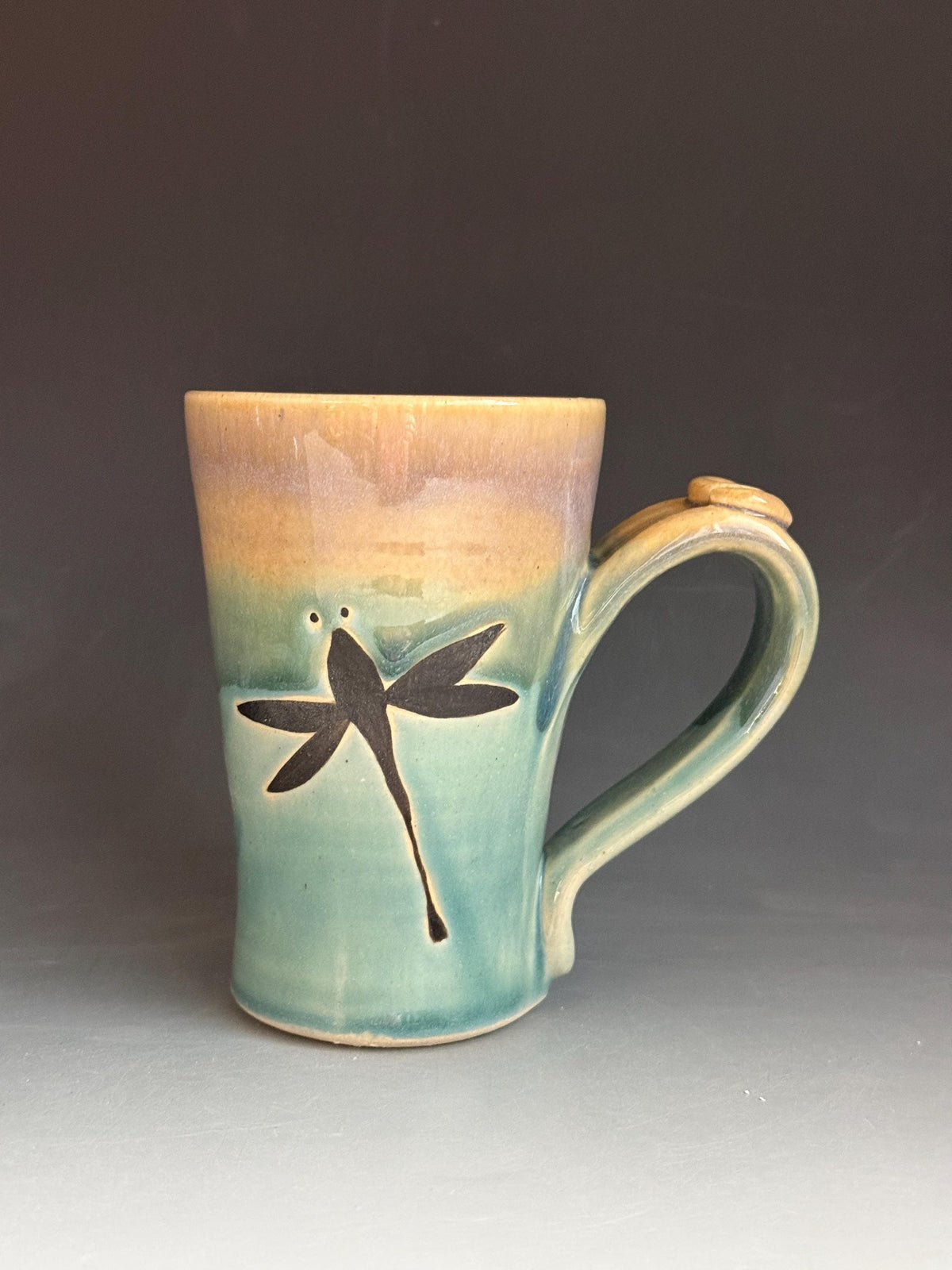 Dragonfly coffee cup, handmade pottery mug.Free fast shipping Mother's Day Gift.