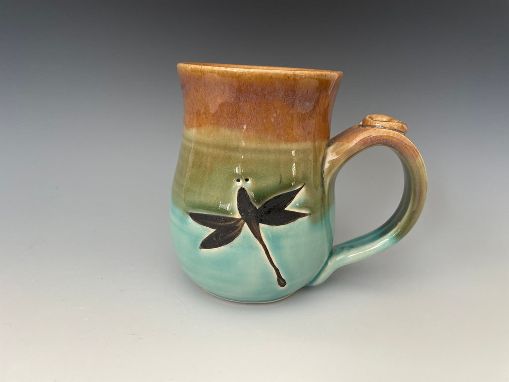 Dragonfly Pottery Tea Cup: Hand-Painted Ceramic Mug (14 ounce)