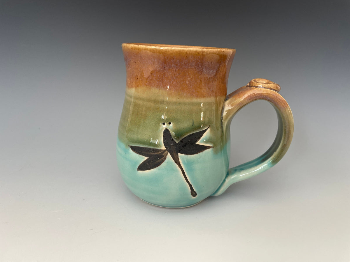Dragonfly Pottery Tea Cup: Hand-Painted Ceramic Mug (14 ounce)