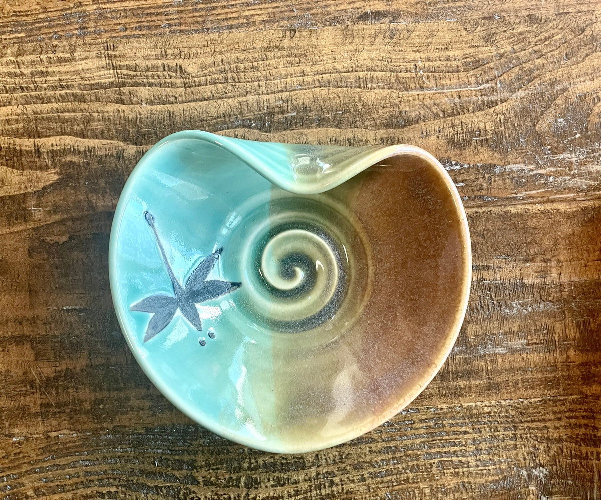Pottery Heart Bowl: Dragonfly Jewelry Dish, Teal Opal Glaze