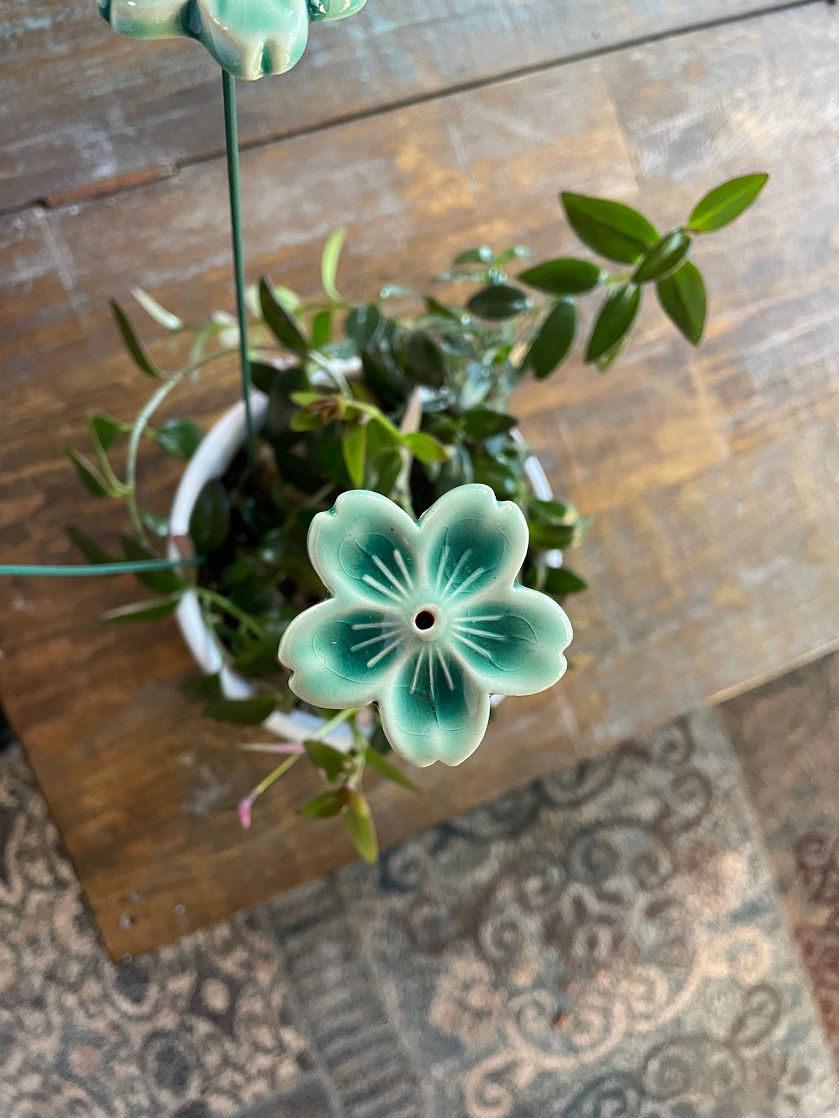 Handmade Ceramic Flower Plant Stick: Garden Accent Decor. Everlasting Valentine flower.