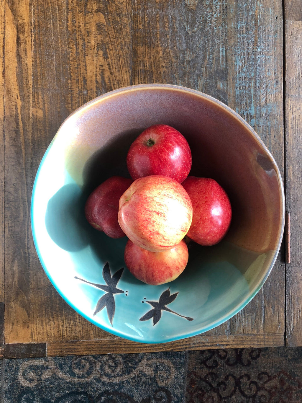 Handmade Ceramic Dragonfly Bowl: Teal Glaze Pottery, 8 inch