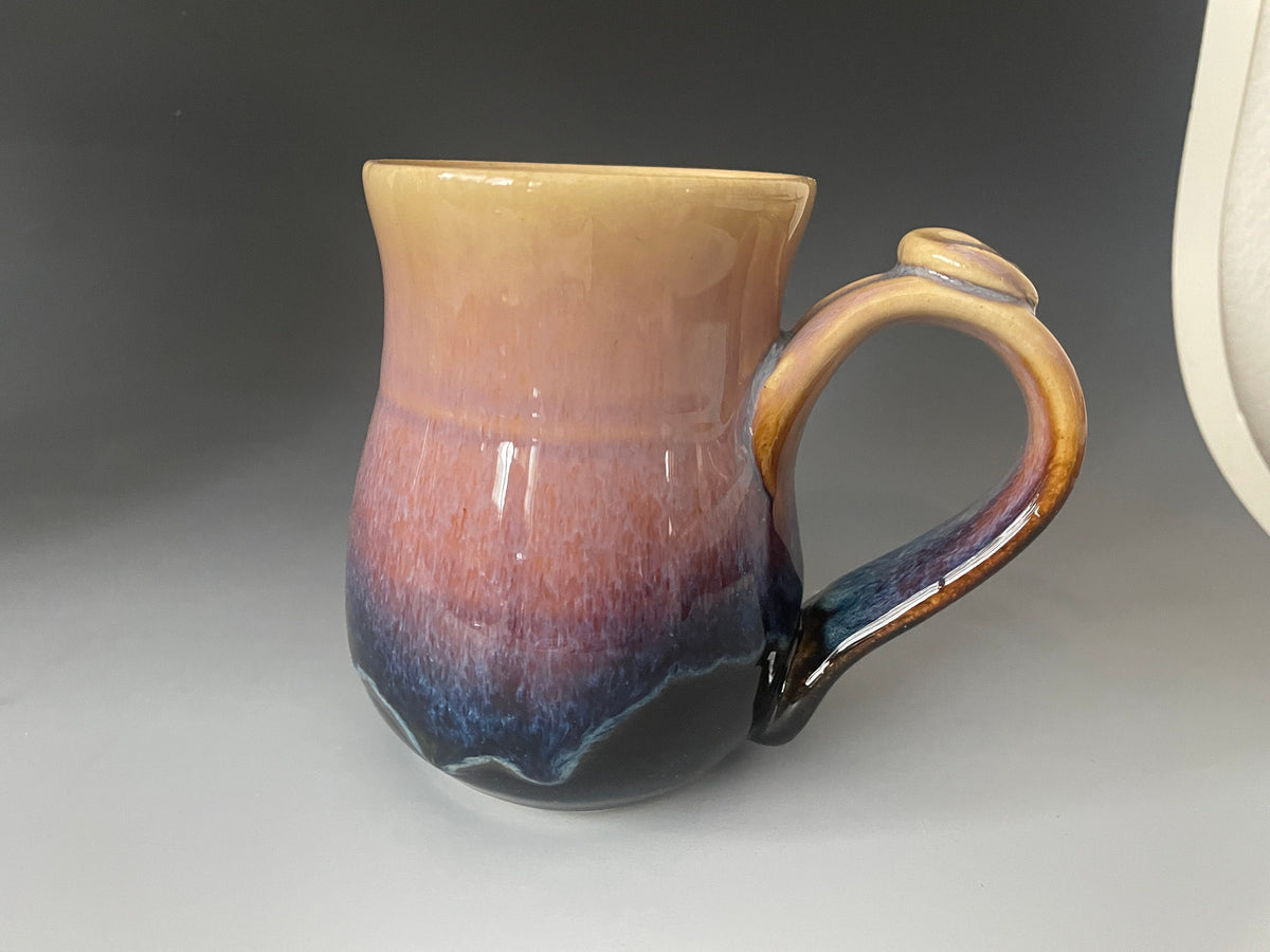 Purple mug. Handmade pottery coffee cup. Mug with thumb hold. Fast shipping gift for Dad