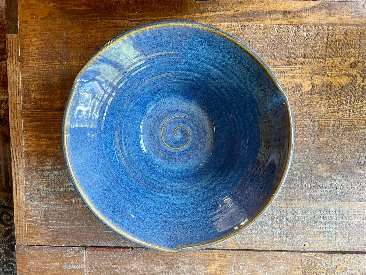 Handmade Blue Pottery Bowl: Large Ceramic Salad Bowl, 13-Inch. Table center piece.