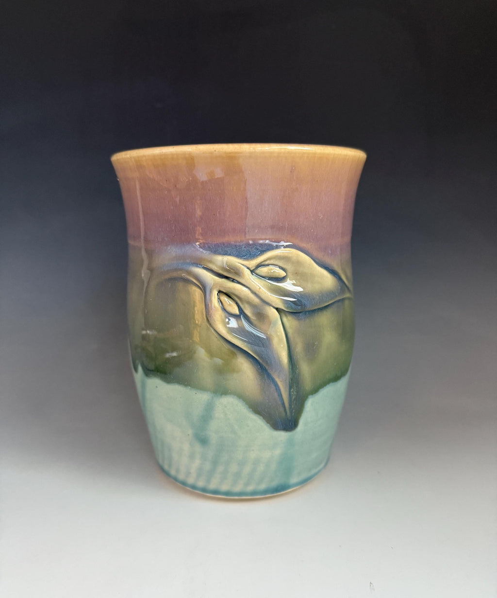 Handmade pottery flower vase, unique Calla Lily Vase for cut flowers. Or art deco kitchen Crock. 5 tall jar