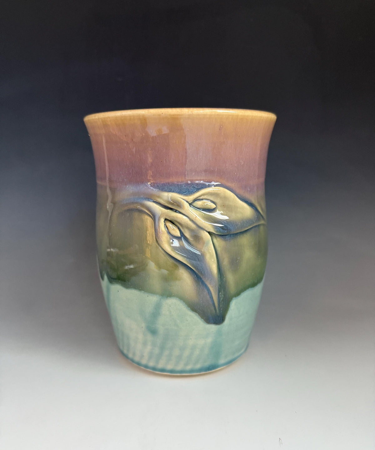 Handmade pottery flower vase, unique Calla Lily Vase for cut flowers. Or art deco kitchen Crock. 5 tall jar