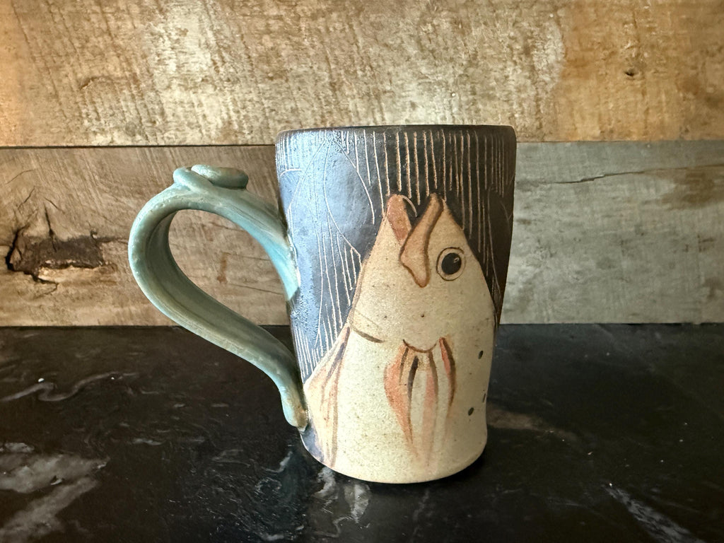 Pottery Fish Cofee cup. Stoneware Wine Cup, Ocean lover gift. Hand Painted expresso cup. Tea cup. Holds 10 fluid ounces.