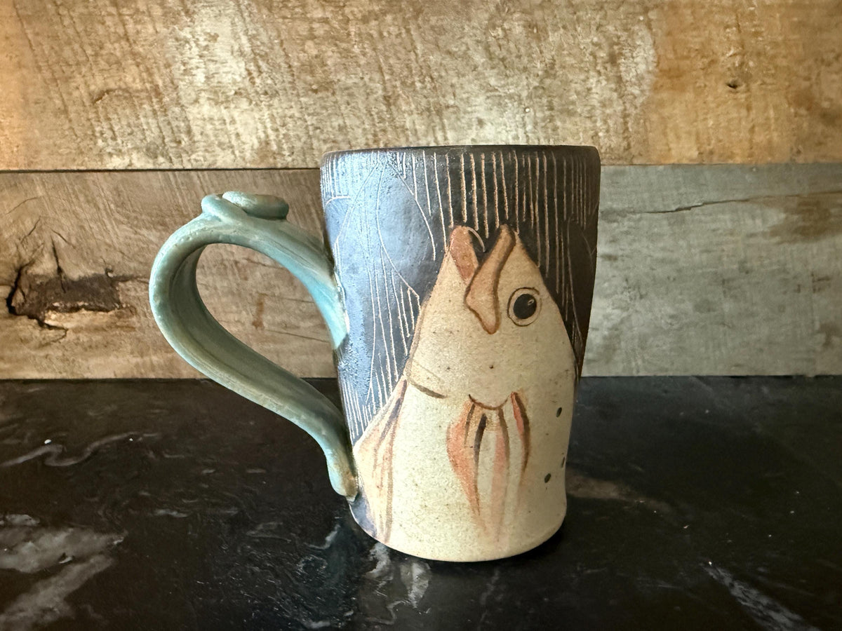 Pottery Fish Cofee cup. Stoneware Wine Cup, Ocean lover gift. Hand Painted expresso cup. Tea cup. Holds 10 fluid ounces.