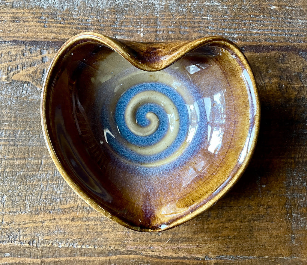 Wheel Thrown Pottery Heart Dish: Purple Blue Glaze, Southwest Decor. Trinket dish.