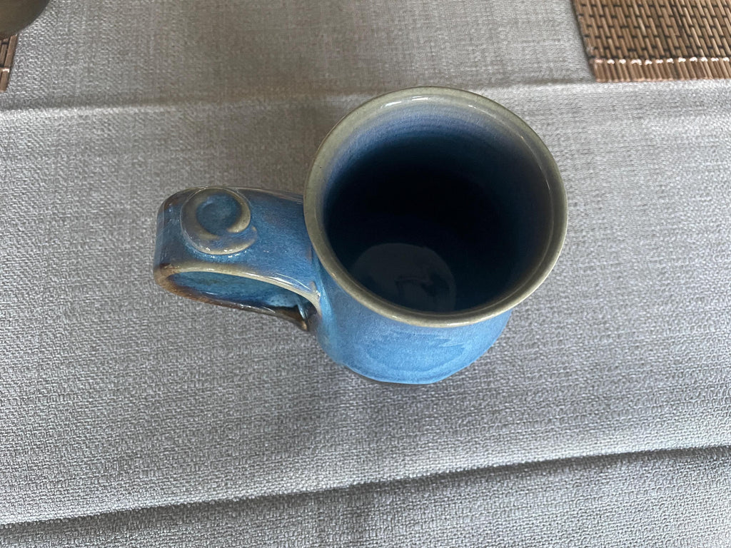 Handmade Ceramic Blue Coffee Mug: Pottery Cup with Thumb Rest (10-12 oz)Colorado Artist. Wheel thrown mug.