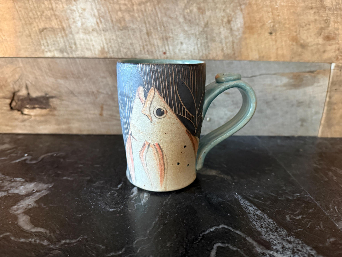 Pottery Fish Cofee cup. Stoneware Wine Cup, Ocean lover gift. Hand Painted expresso cup. Tea cup. Holds 10 fluid ounces.
