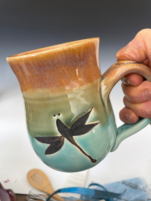 Dragonfly Pottery Tea Cup: Hand-Painted Ceramic Mug (14 ounce)