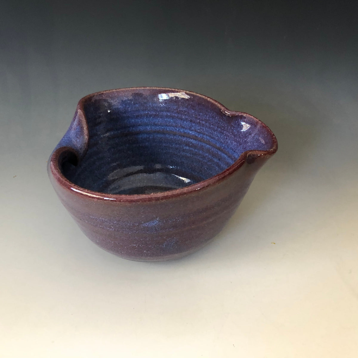 Pottery Mixing Bowl, With Whisk. Ergonomic Batter Bowl. Purple and Maroon pancake bowl. Bowl with whisk.