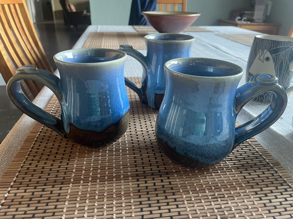 Handmade Ceramic Blue Coffee Mug: Pottery Cup with Thumb Rest (10-12 oz)Colorado Artist. Wheel thrown mug.