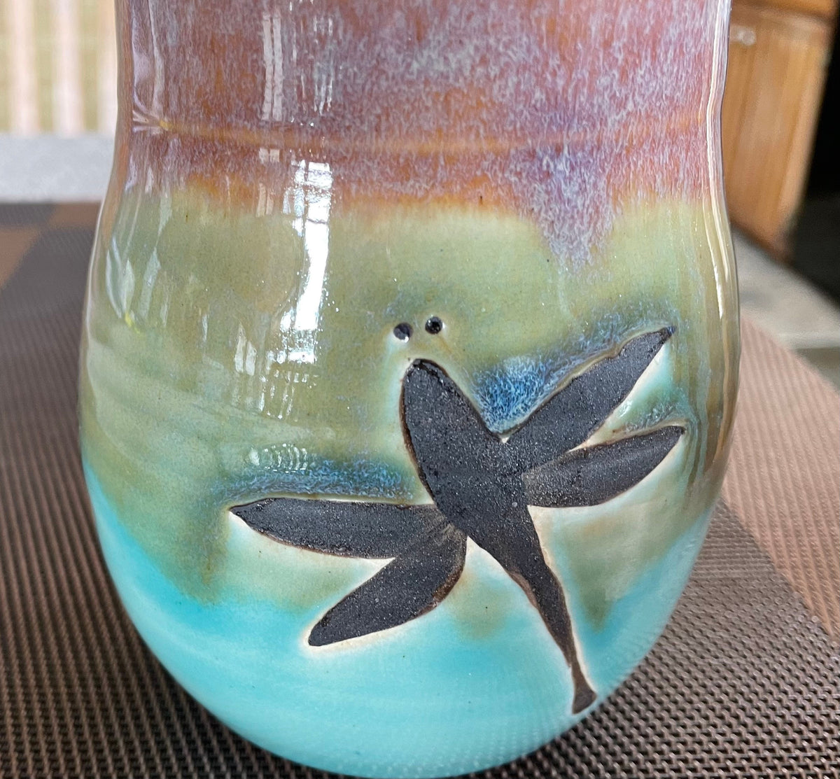 Handmade pottery vase for Mother's Day gift. 5 inch Dragonfly Art Deco Vase.
