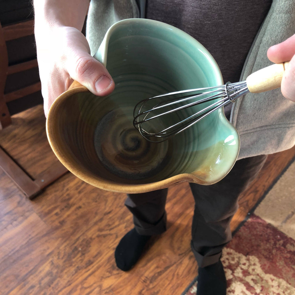 Handmade Pottery Dragonfly Mixing Bowl with whisk.Ergonomic Pottery Batter Bowl, Chef Gift. Pancake Bowl. Egg bowl. Gift for Mom.