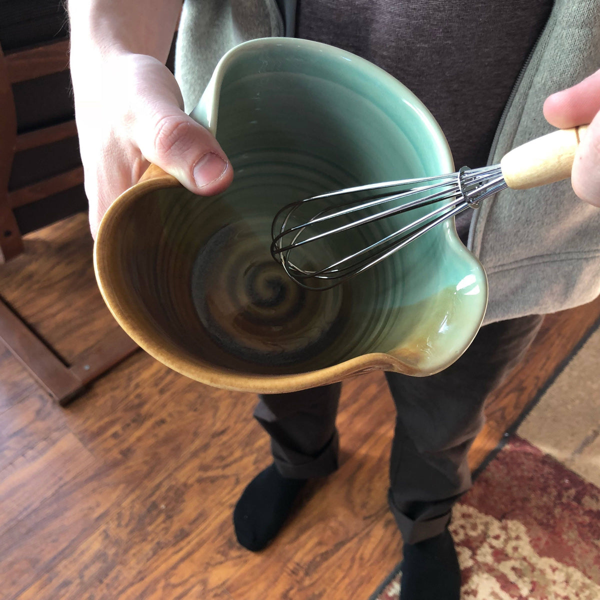 Handmade Pottery Dragonfly Mixing Bowl with whisk.Ergonomic Pottery Batter Bowl, Chef Gift. Pancake Bowl. Egg bowl. Gift for Mom.