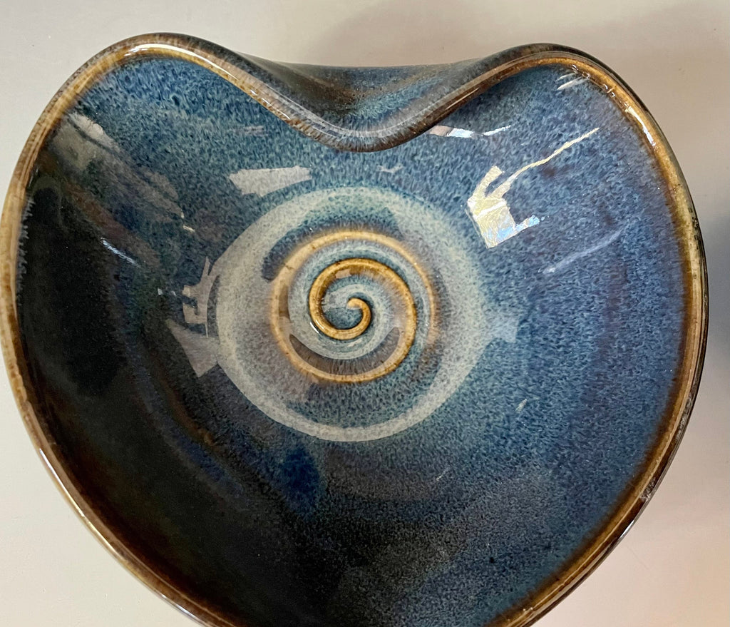 Blue Pottery Heart Nesting Bowls: Handmade Ceramic Set. Wedding gift. valentine gift
