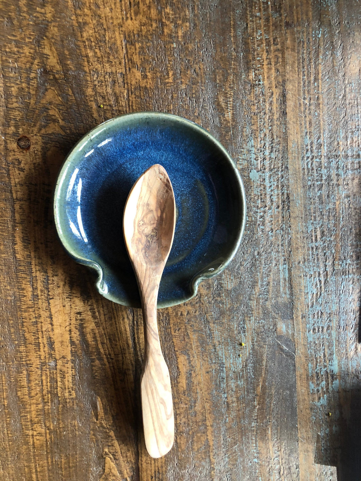 Ceramic spoon rest. Blue stove top pottery dish. Gifts under 30.dish for utensils. Kitchen decor.