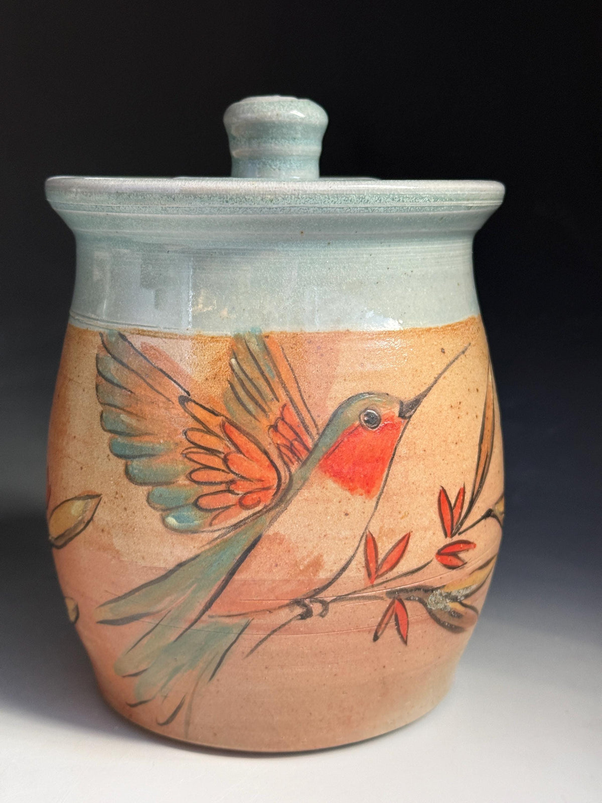 Humming bird Hand painted Ceramic, Canister. free shipping.  6x4