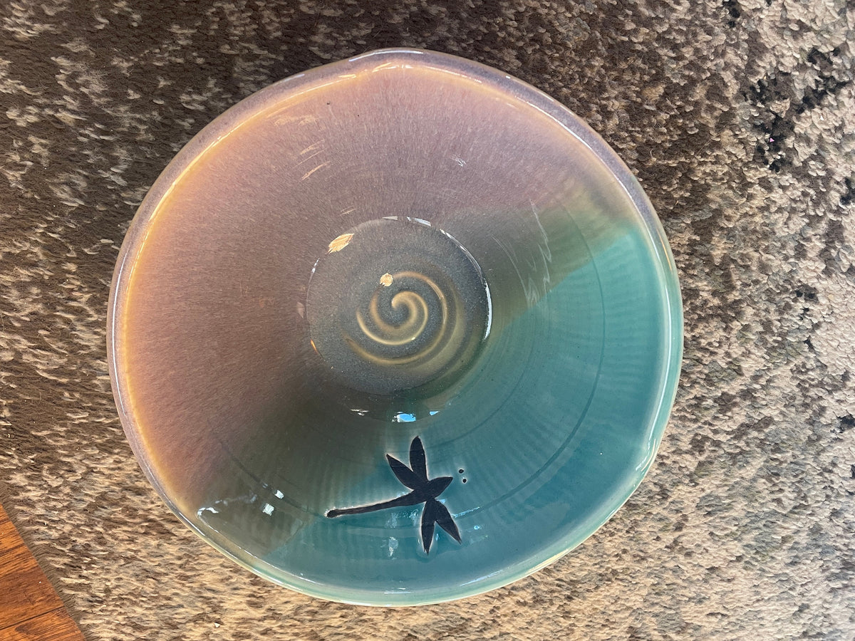 Handmade Pottery Bowl. Dragonfly Pottery Salad Bowl 9.5   x  3.5 inches. Fast shipping gift for Mom.  Wedding gift.