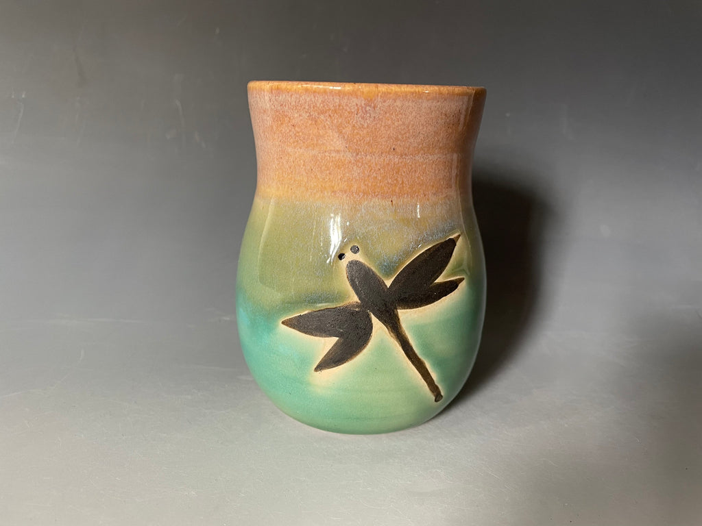 Handmade pottery Dragonfly Vase. Ceramic pen and pencil holder.Fast shipping small flowers vase.