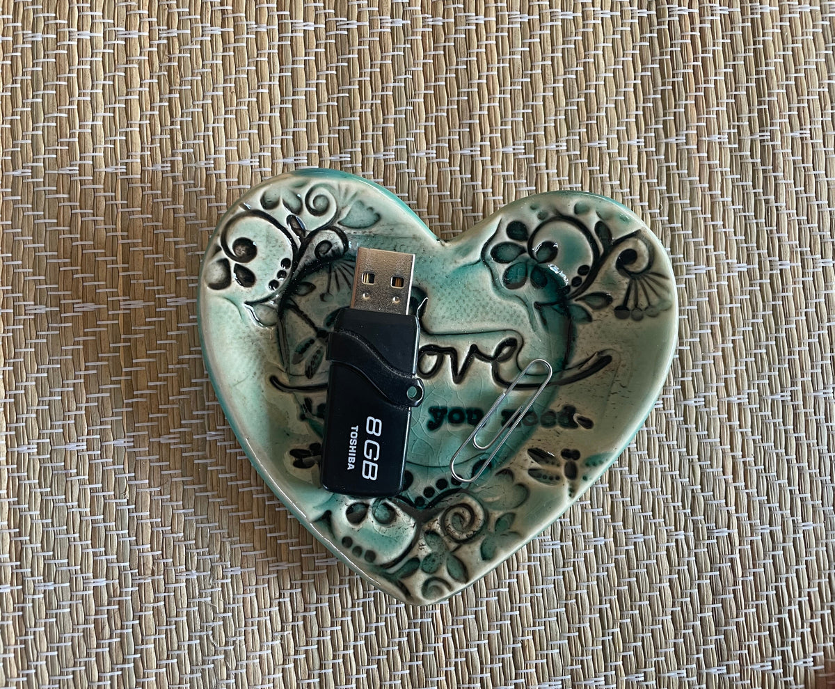 Fast shipping, Dish for rings. Trinket dish. Heart shaped tray for desk. Inspirational dish with; All you need is love saying.