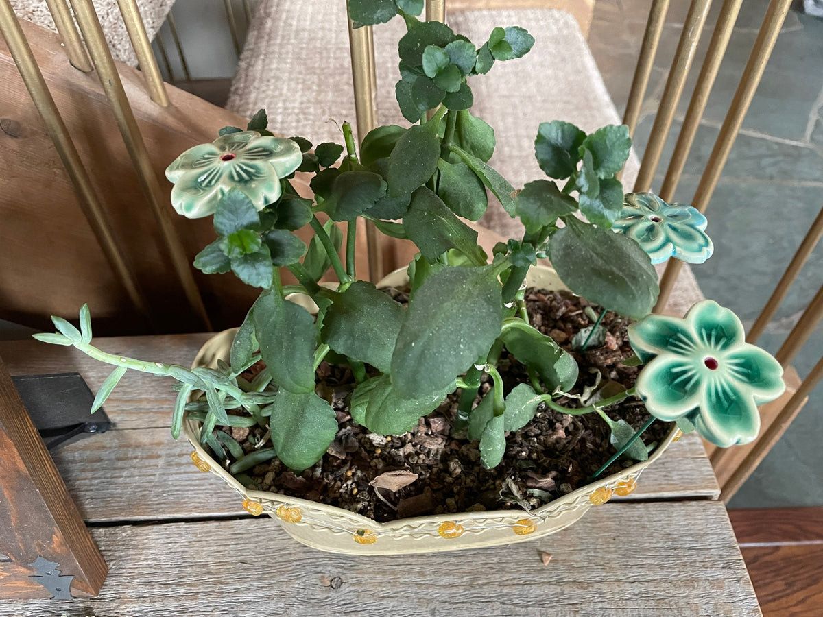 Handmade Ceramic Flower Plant Stick: Garden Accent Decor. Everlasting Valentine flower.